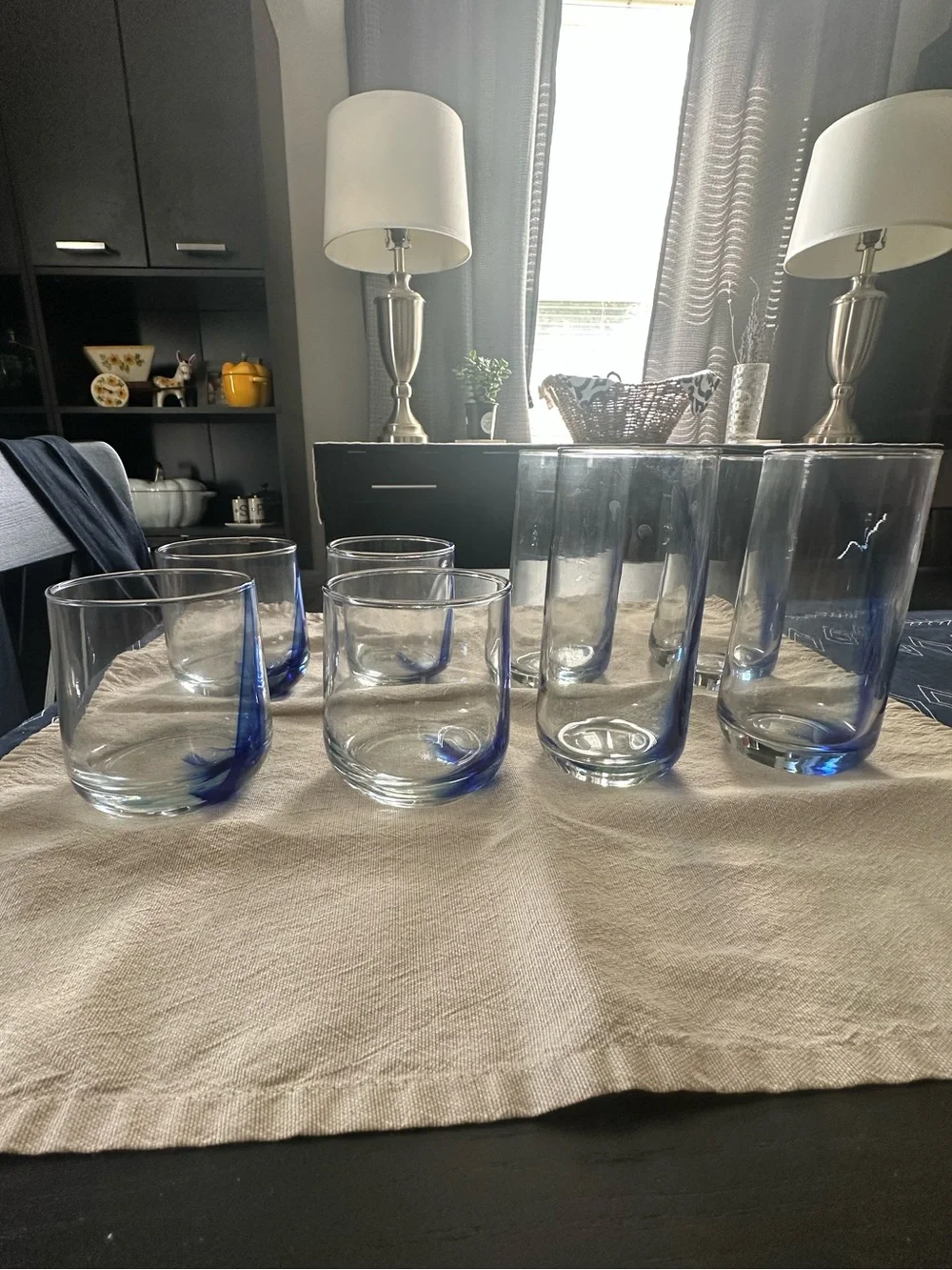Blue Accent Glass Lowball and Highball Set of 8